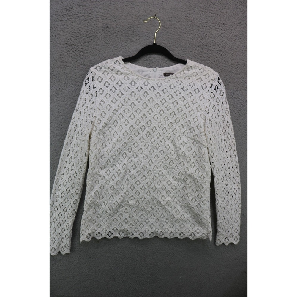 J. McLaughlin Long Sleeves White Lisa Diamond Lace Top-Medium-Cottagecore-Lined